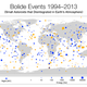Illustration for article titled A New NASA Map Depicts 20 Years Of Fireball Events Across The Globe